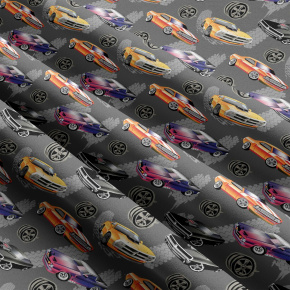 Children's cotton fabric by the meter Car on Graphite