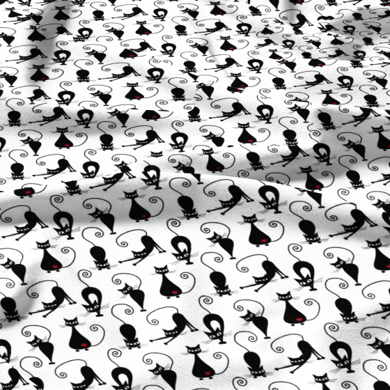 Cotton fabric, by the meter. Cat Cleopatra on White
