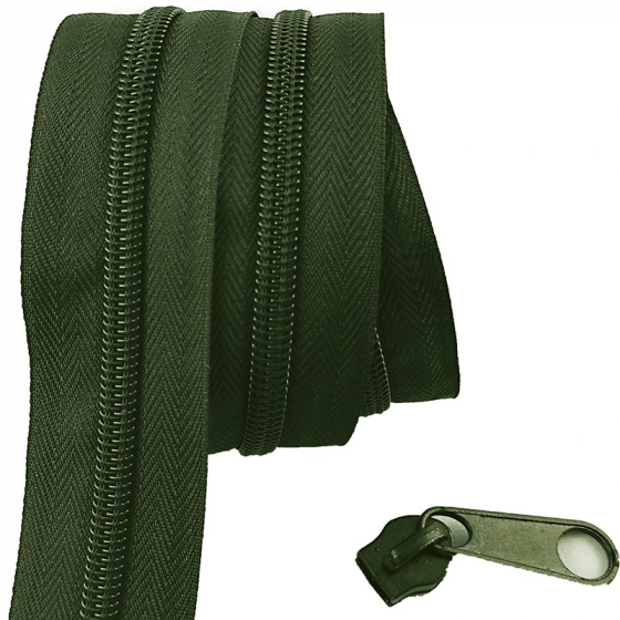 Zip spirálový khaki 8 mm metráž 
