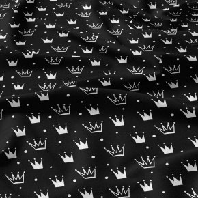 Children's cotton fabric 100% cotton, 125 g/m², width 160 cm, white crowns on black