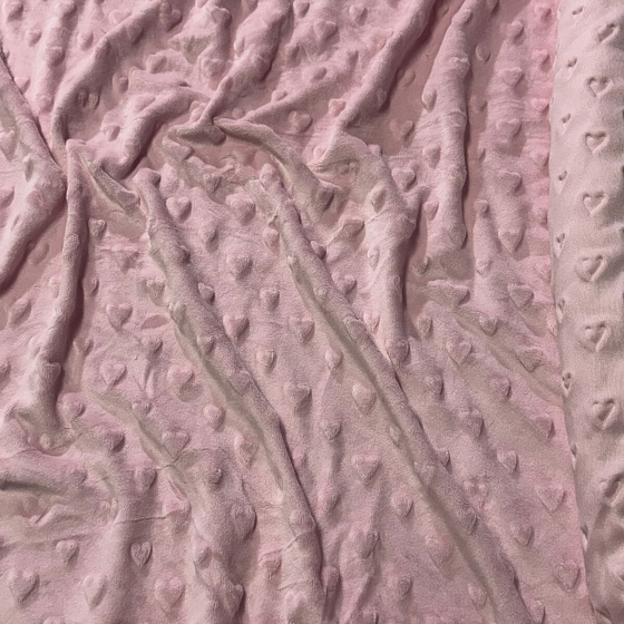 Látka minky srdička, 320 g/m², šíře 160 cm, metráž, světle růžová