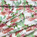 Tissu coton au métre imprimé Flamants roses couleur blanche