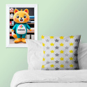 Children's cotton fabric 100% cotton, 125 g/m², width 160 cm, gray and yellow stars on white