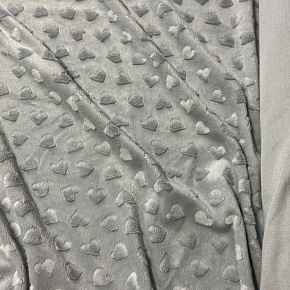 Minky fabric with hearts, 320 g/m², width 160 cm, by the meter, light gray