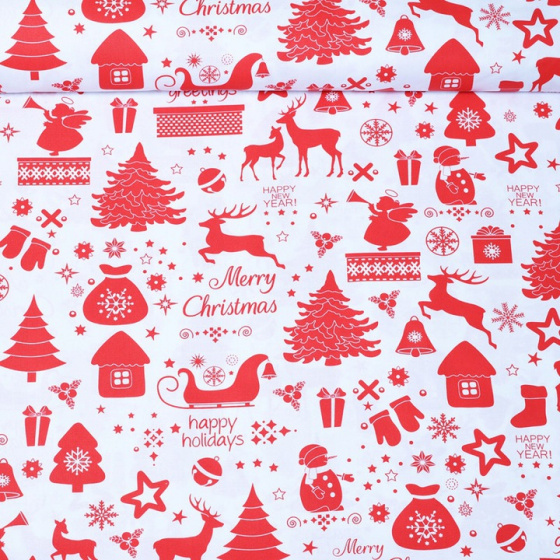 Cotton white fabric, width 160 cm, owl pattern 381