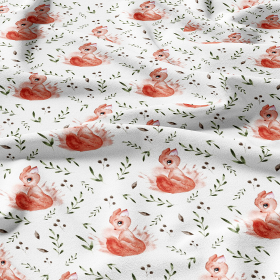 Cotton fabrics, by the meter. Squirrel on White