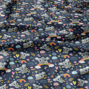 Bavlněné látky, metráž. Pandy na duze na modrém