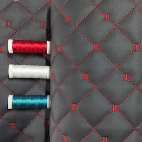 Ekokůže MIX 3x3 cm barva grafitová prošívaná červenými nitěmi, metráž, 145 cm