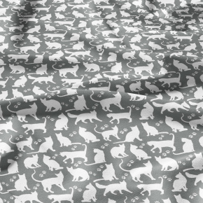 Bavlněná látka, metráž. Kočky Bílé na Šedém