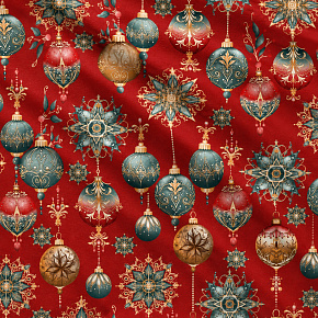 Christmas cotton fabric, by the meter, width 160 cm, Christmas Toys on Red