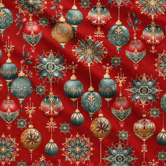 Christmas cotton fabric, by the meter, width 160 cm, Christmas Toys on Red