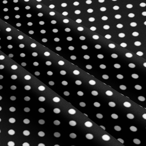 Children's cotton fabrics, by the meter. Dot 10 mm, white on Black