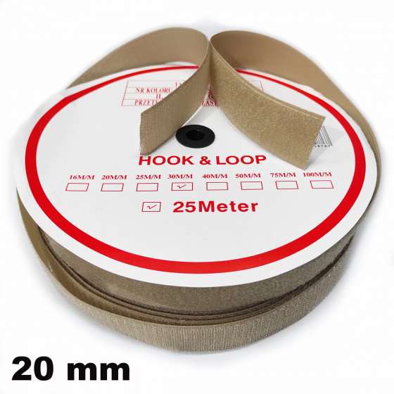 Pásek na suchý zip Háček a Smyčka set, barva béžová 20 mm balení 25 m