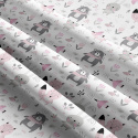 Cotton fabrics, by the meter. Pink Animals on White