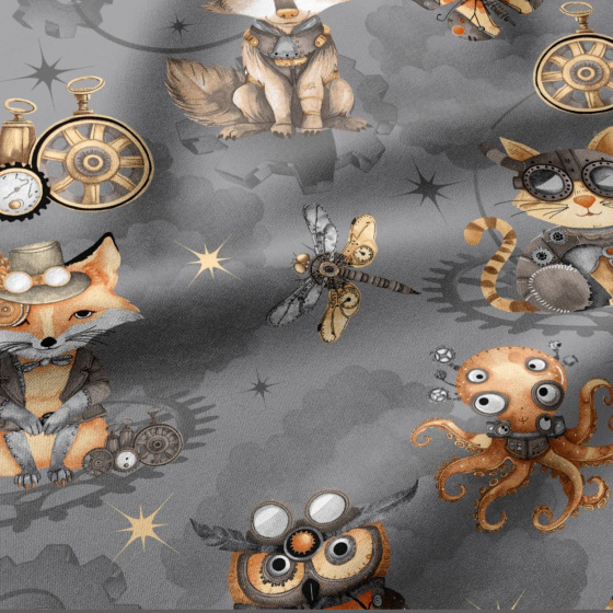 Cotton fabrics, Animals on Graphite, by the meter