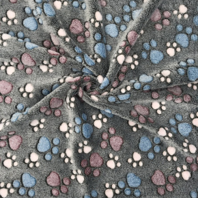 Minky Beránek, 220 g/m², šíře 160 cm, metráž, tlapky na šedém