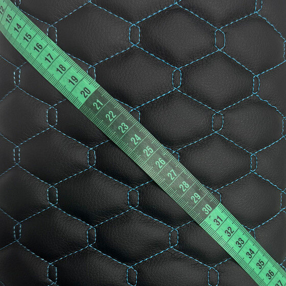 39Ekokůže GEO barva černá prošívaná tyrkysovými nitěmi, 1,45 m x 0,65 m
