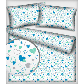 Decorative cotton fabric, by the meter, Blue Valentines on White