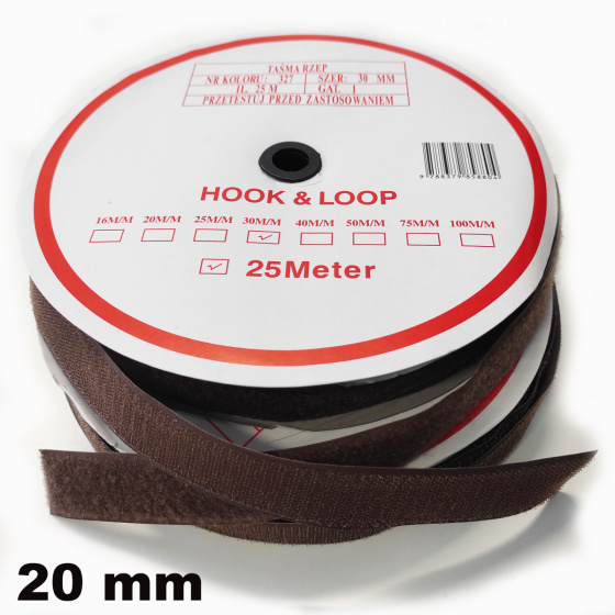 Pásek na suchý zip Háček a Smyčka set hnědý 20 mm balení 25 m