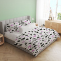 Cotton fabric, by the meter. Dino Black-Purple on White
