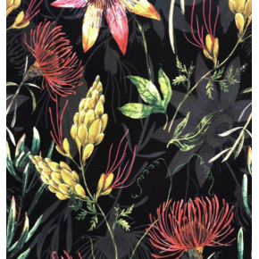 Potištěná ubrusovina, Oxford, Květiny na Černém Potištěná ubrusovina, Oxford, Květiny na Černém