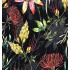 Printed tablecloth fabric, Oxford, Flowers on Black