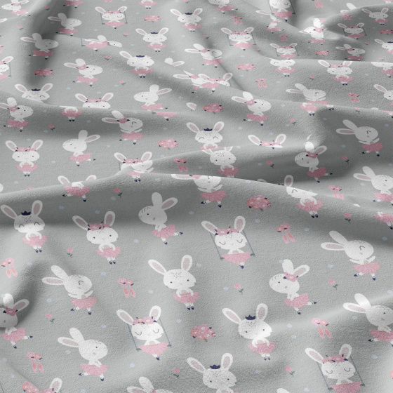 Cotton fabrics, by the meter. Little Hare on the Grey