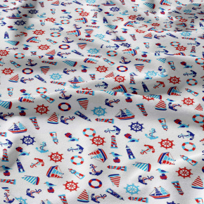 Children's cotton fabric by the meter Sea on White