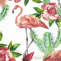 Cotton fabrics, by the meter. Flamingo on White