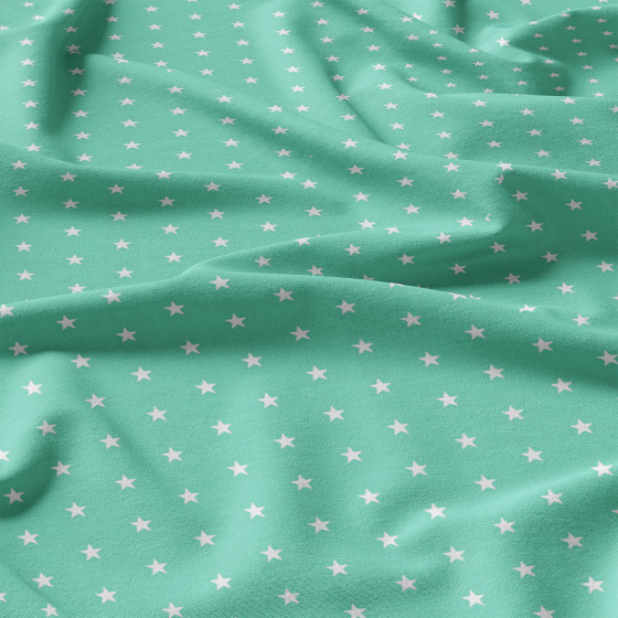 Children's cotton fabric 100% cotton, 125 g/m², width 160 cm, white stars on mint