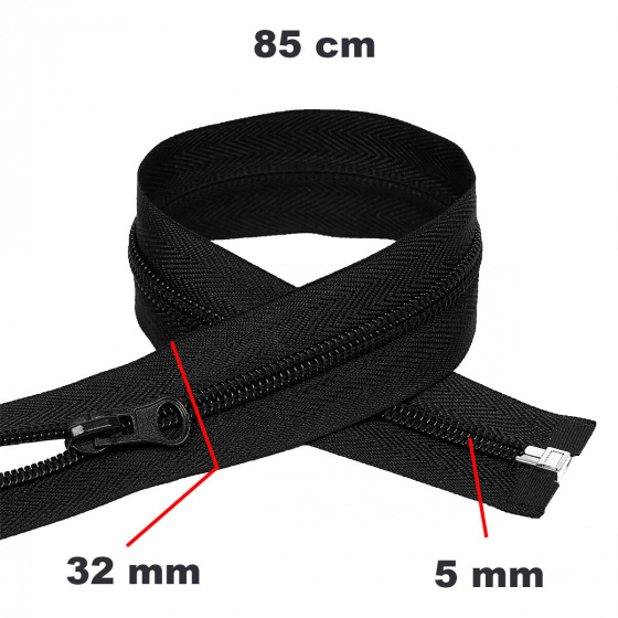 Spiral Zipper Detachable Black 32 mm Length 85 cm