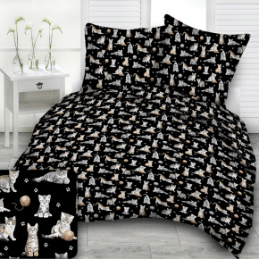 Bavlněná látka, metráž. Kočky a klubko na Černém