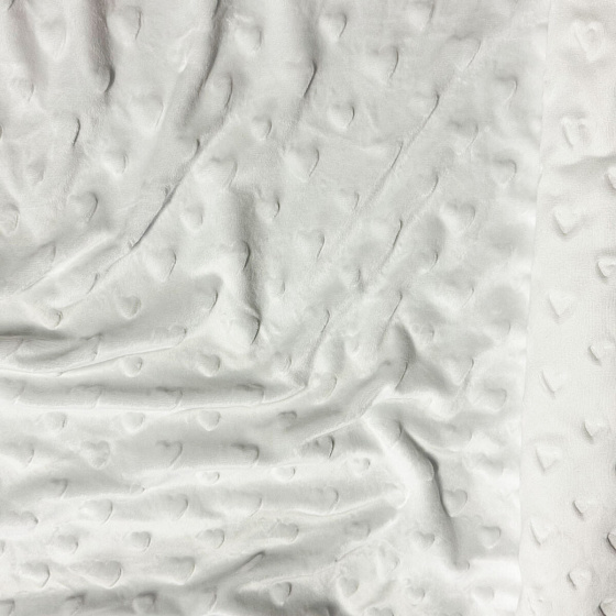 Látka minky srdička, 320 g/m², šíře 160 cm, metráž, bílá