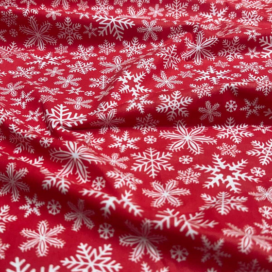 Christmas cotton fabric, by the meter, width 160 cm, White Snowflakes on Red