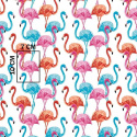 Cotton fabrics, by the meter. Flamingo on White
