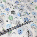 Tissu de coton motif Monde des Planètes bleu sur blanche