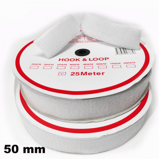 Pásek na suchý zip našívací Háček a Smyčka set bílý 50 mm x 25 bm