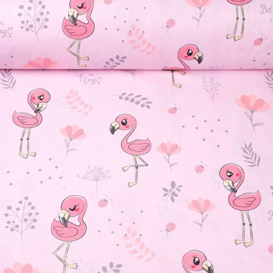 Cotton fabric, by the meter. Flamingo Baby on Pink
