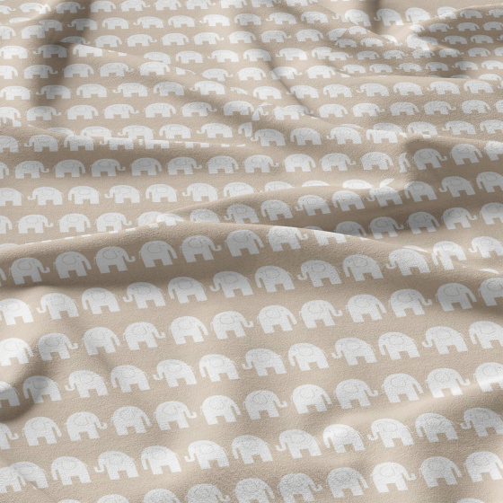 Cotton fabrics, by the meter. White Elephants on Beige