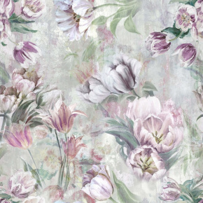 Velurové potahové látky s potiskem. Květiny na bledě Zeleném