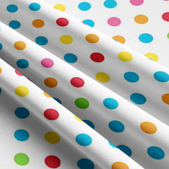 Dětské bavlněné látky, metráž. Puntík 40 mm, Multi na Bílém