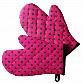 Set of Kitchen Oven Mitts, Pink Polka Dot