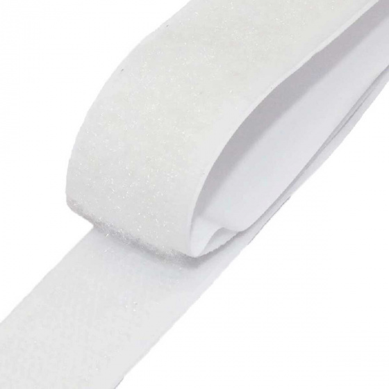 White adhesive hook and loop tape, length 50 cm, width 50 mm