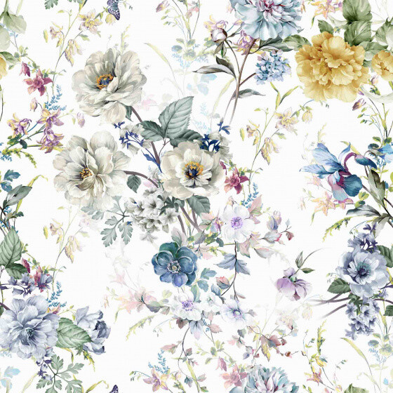 Velvet upholstery fabrics with print, Flowers on White
