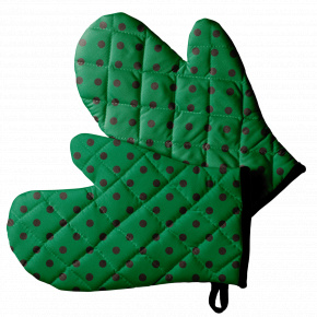 Set of Kitchen Oven Mitts, Green Polka Dot