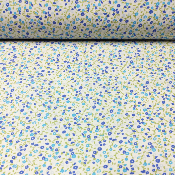 Cotton fabric 100% cotton, 125 g/m², width 160 cm, blue flowers on white
