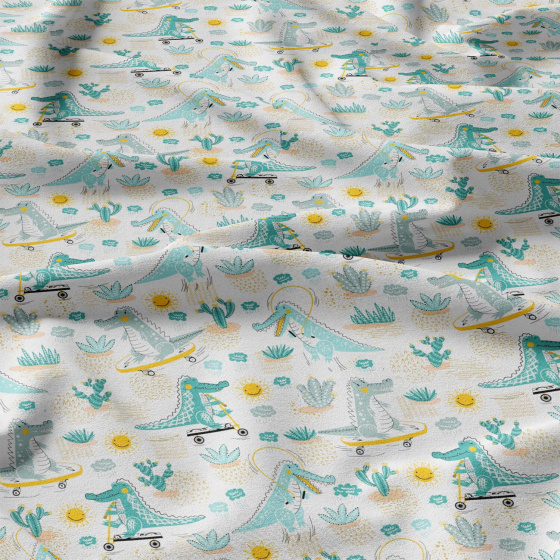 Children's cotton fabric by the meter Cheerful Crocodiles Blue on White