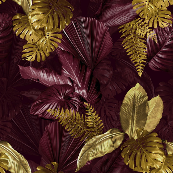 Velurové potahové látky s potiskem, Žluté tropické listy