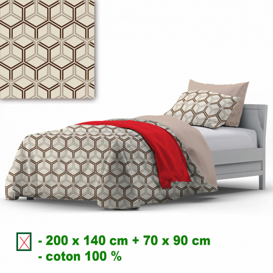 Cotton bedding with zipper, color Beige, 140x200 cm