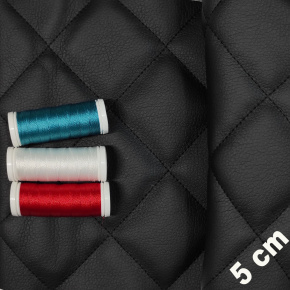 Ekokůže prošívaná 5×5 cm, černá, černé nitě, metráž, šíře 145 cm